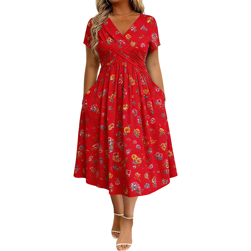Azalea • Vestido Midi Floral de Cintura Cruzada