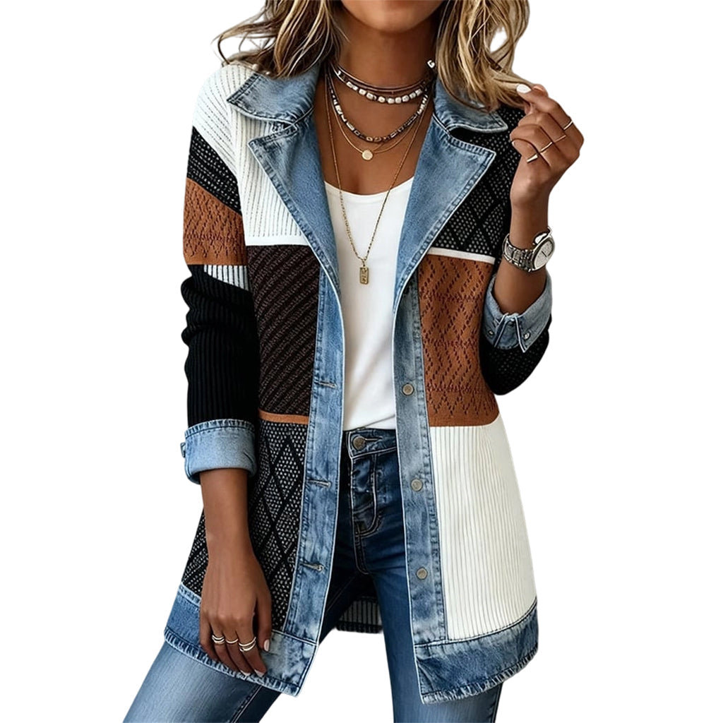 Liora · Chaqueta de Punto con Detalles Vaqueros