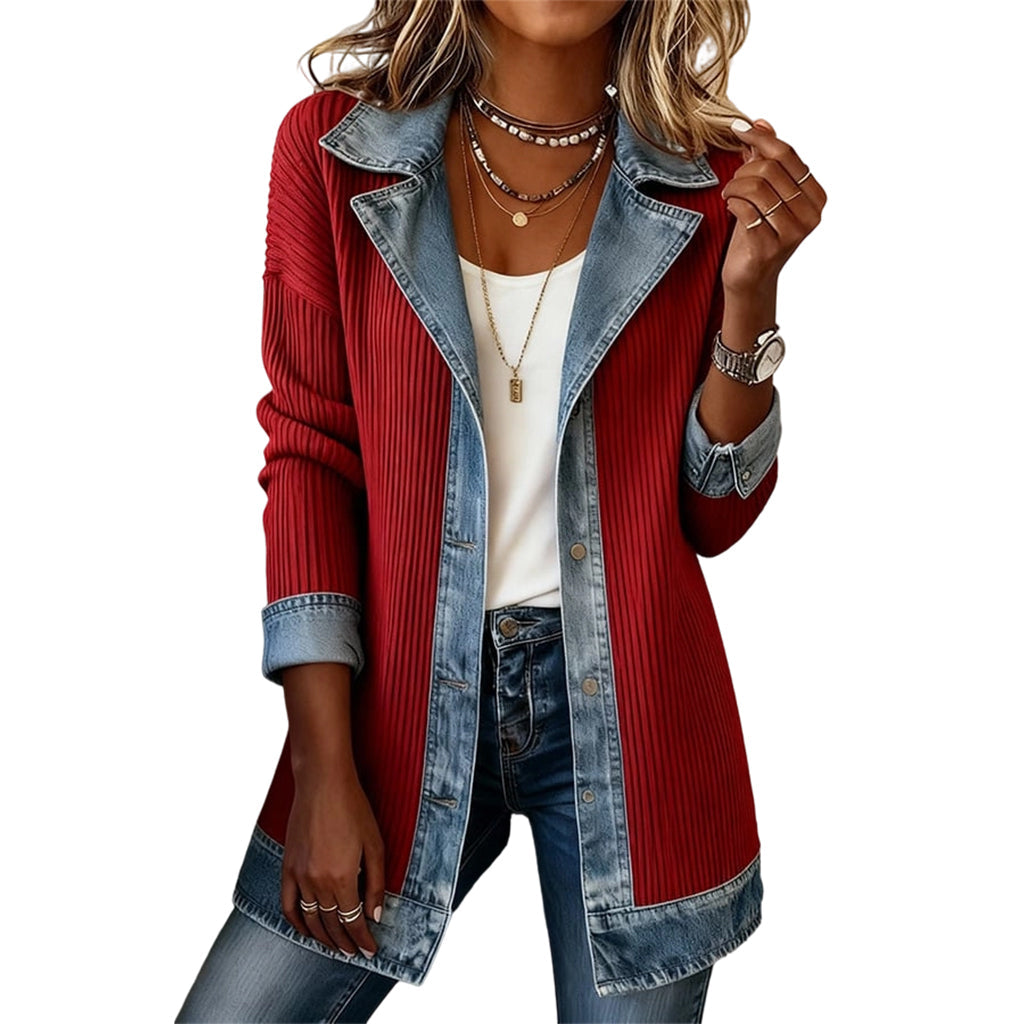 Liora · Chaqueta de Punto con Detalles Vaqueros