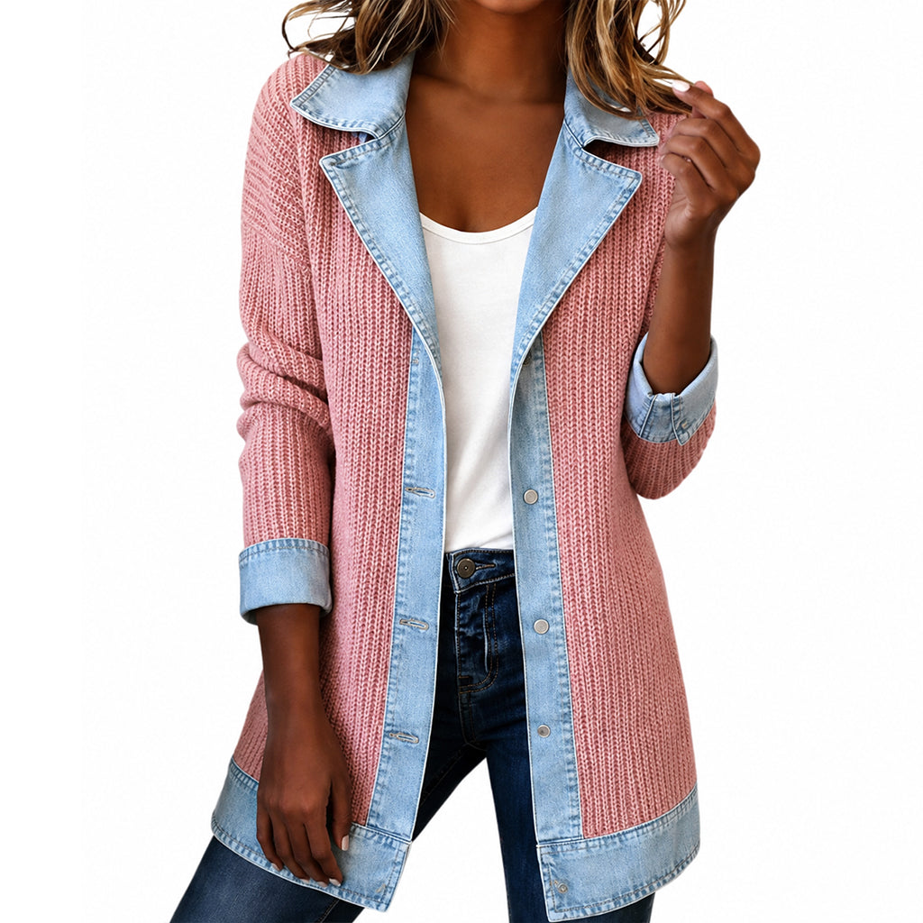 Liora · Chaqueta de Punto con Detalles Vaqueros