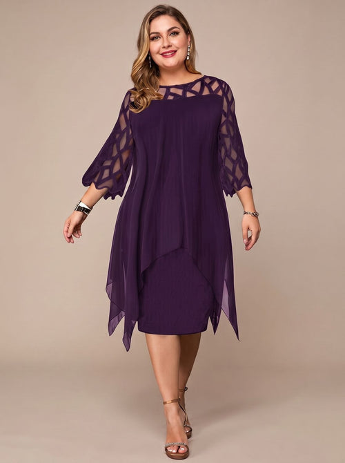 Vestido Adriana morado de gasa y encaje para tallas grandes