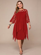 Vestido Adriana rojo de gasa y encaje para tallas grandes