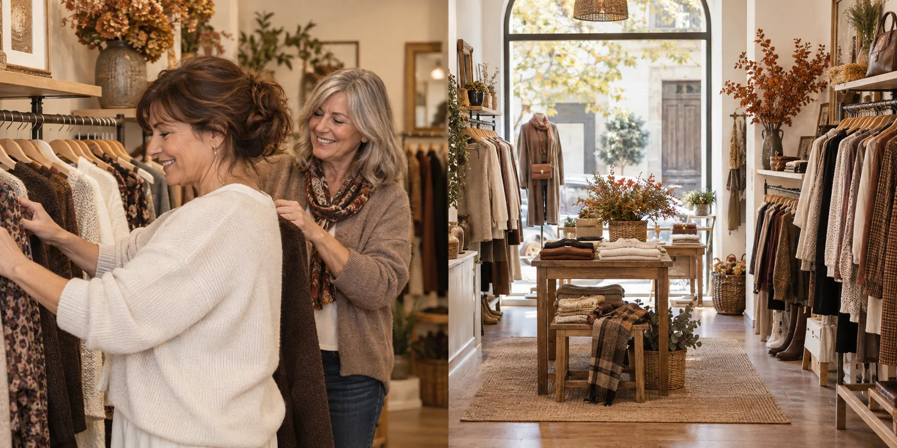 Dos mujeres eligiendo prendas de la colección
