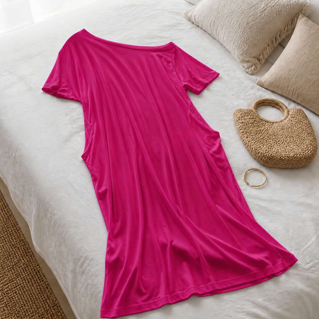 Vestido Altea Fucsia · detalle sobre la cama