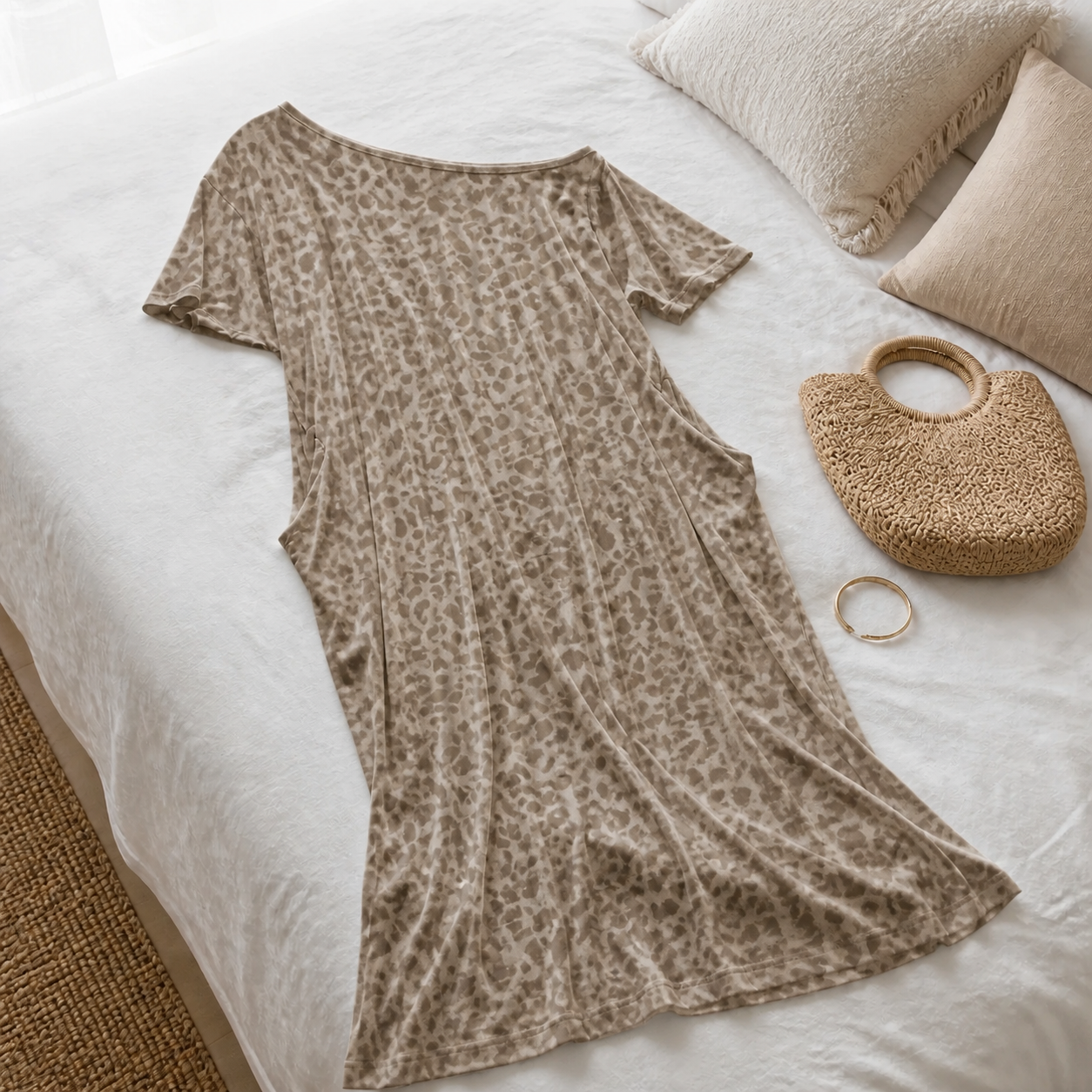 Vestido Altea Leopardo · detalle sobre la cama