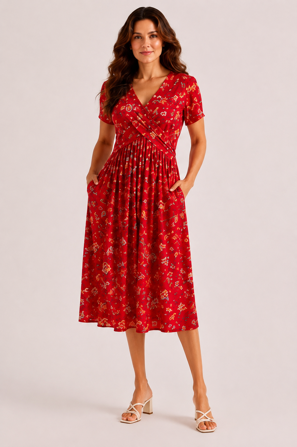 Vista frontal del vestido Azalea rojo