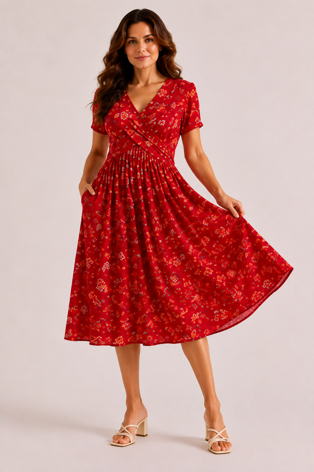 Vestido Azalea rojo en movimiento