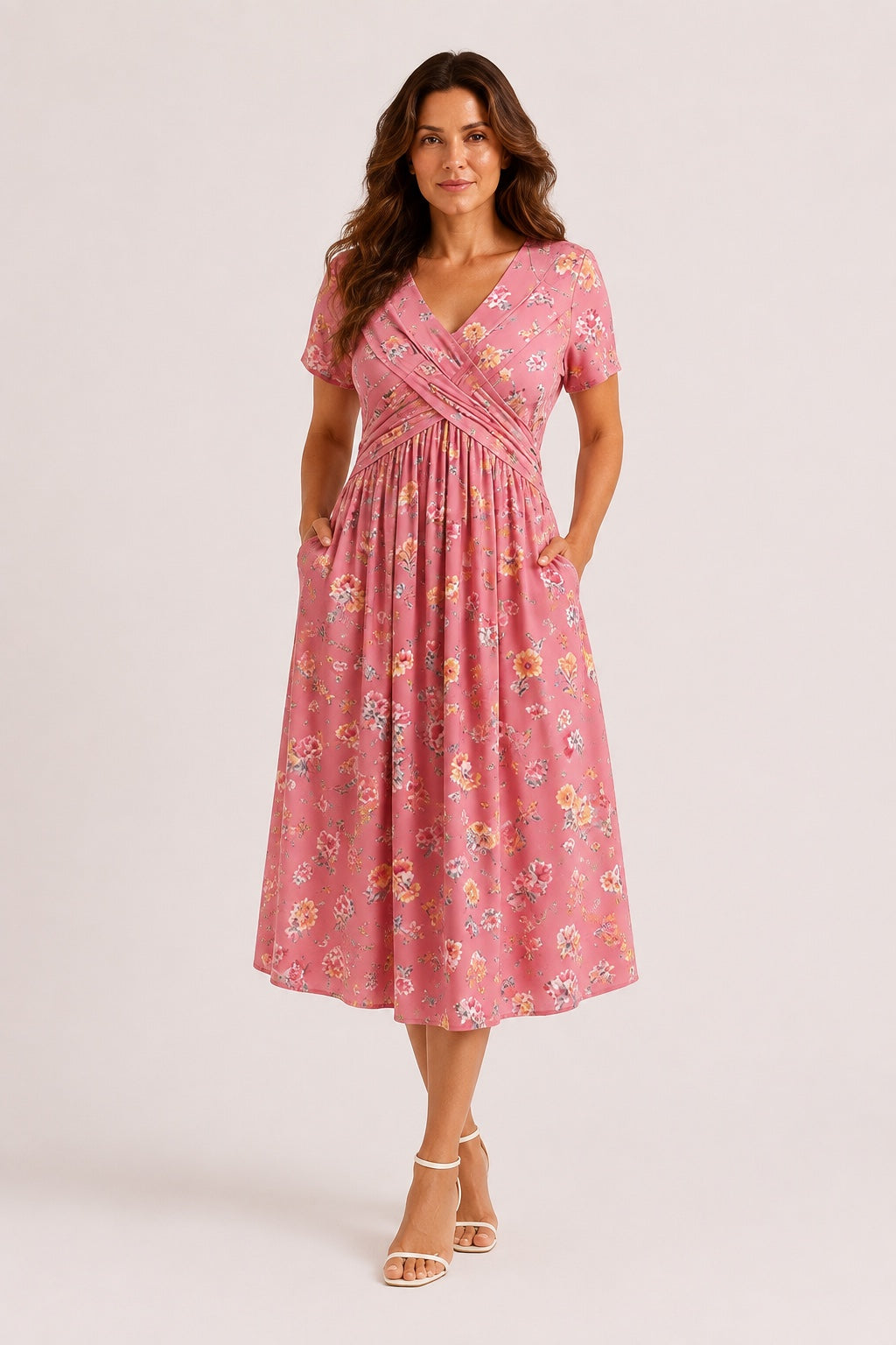 Vista frontal del vestido Azalea rosa