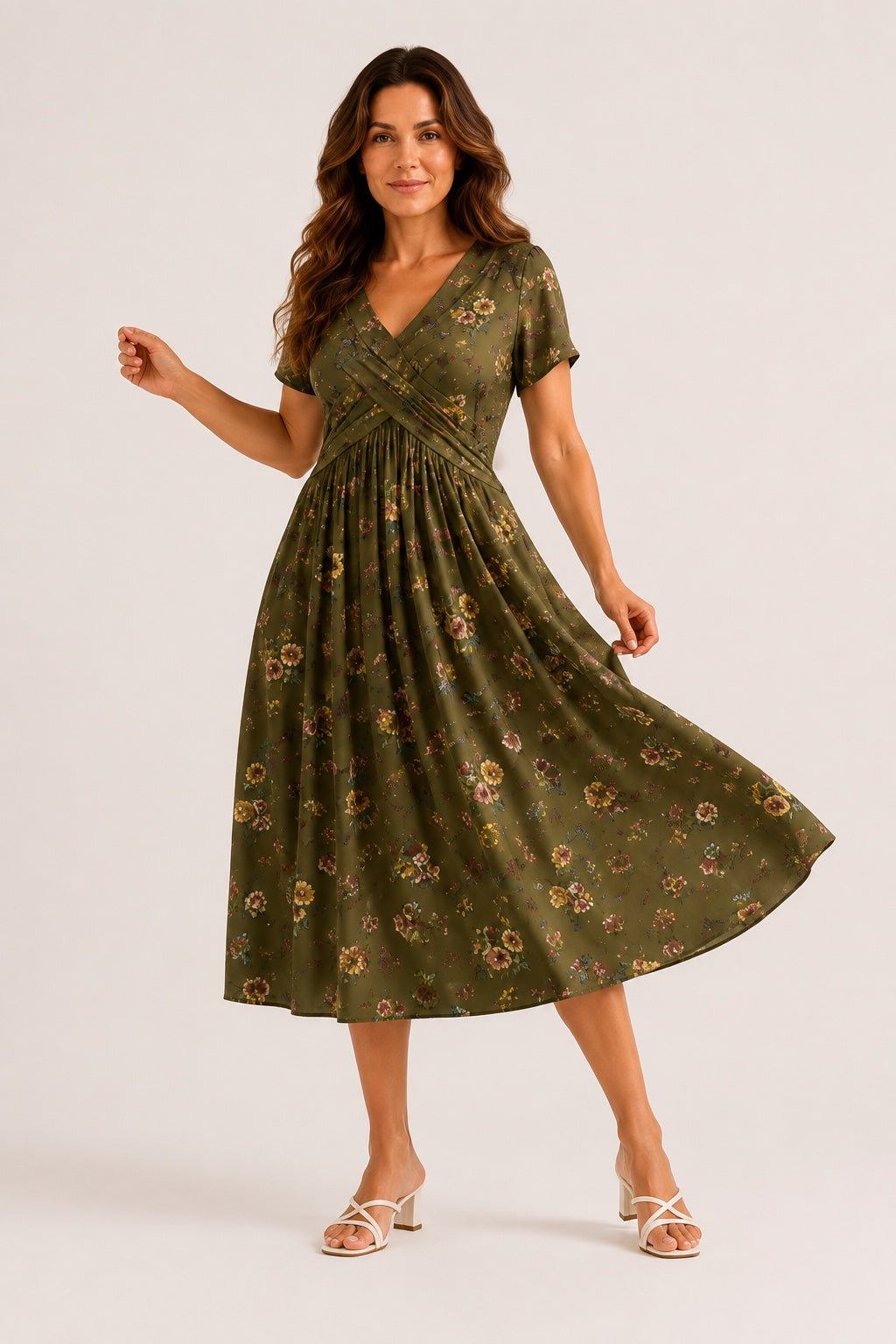 Vestido Azalea verde oliva en movimiento