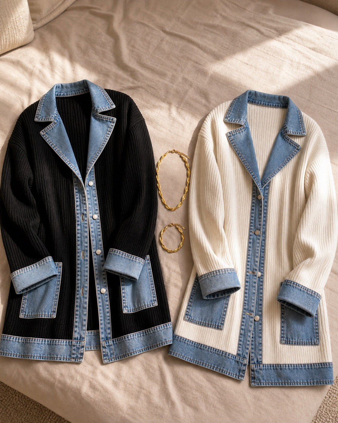 Pack de dos chaquetas Liora negra y blanca con collar y pulsera